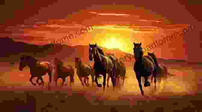 A Breathtaking Photograph Of A Herd Of Wild Horses Galloping Across A Grassy Plain, Representing The Freedom And Untamed Nature Of The American West. American West Collection (Annotated): My Life Among The Indians The Life Of John Wesley Hardin And Days On The Road